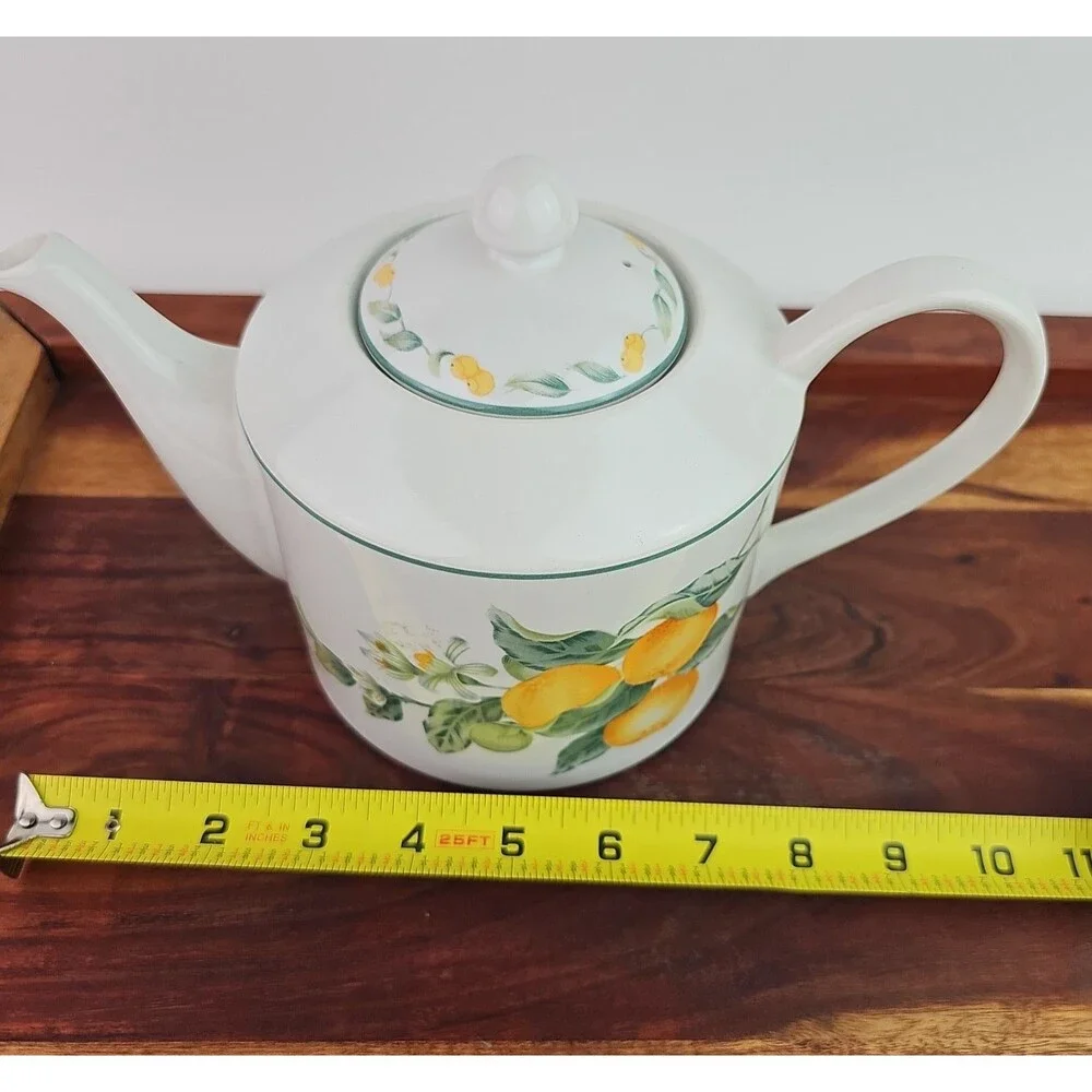 Julie Pople Country Fruit Collection Tea Pot Farmhouse Decor White Yellow Green